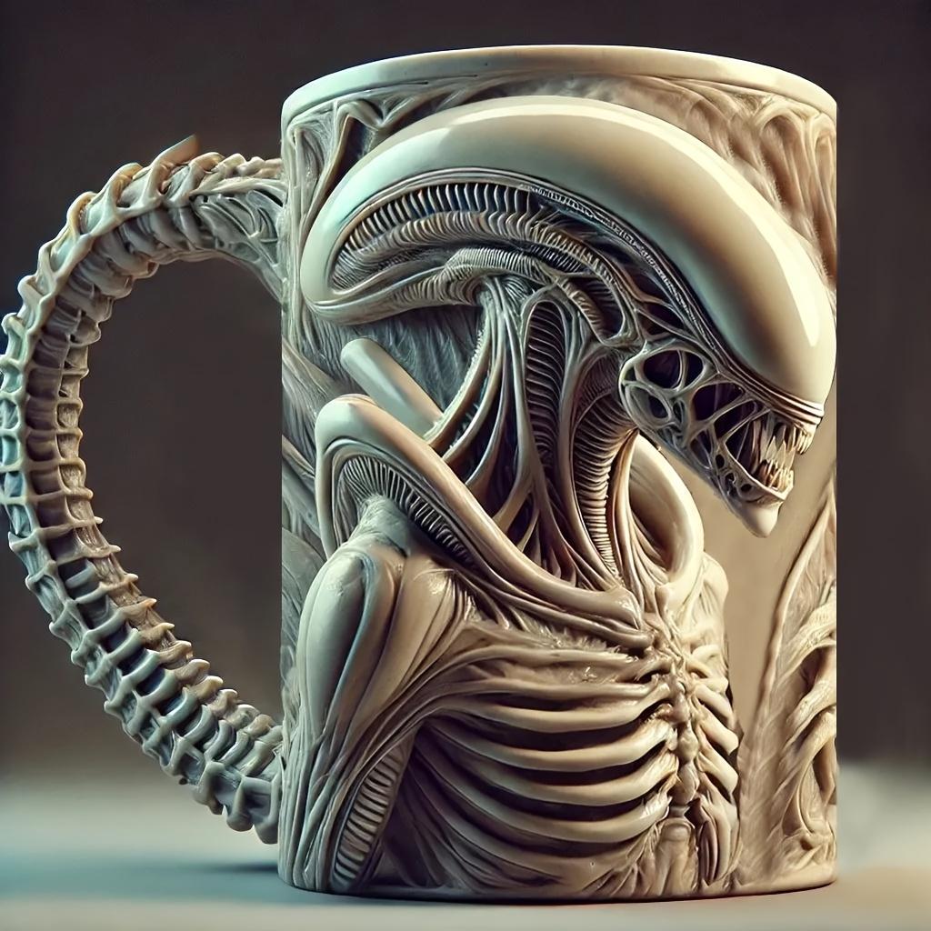 1PC New Xenomorph Mug 3D Flat Heat Transfer Alien Coffee Cup for Home And Office
