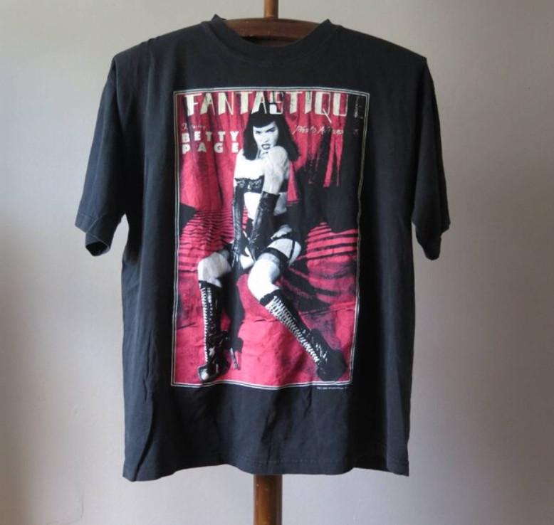 90-е Бетти Пейдж Винтажный Подарок Для Фаната Хлопок Черный Унисекс Все Размеры Футболка Унисекс Футболка XL