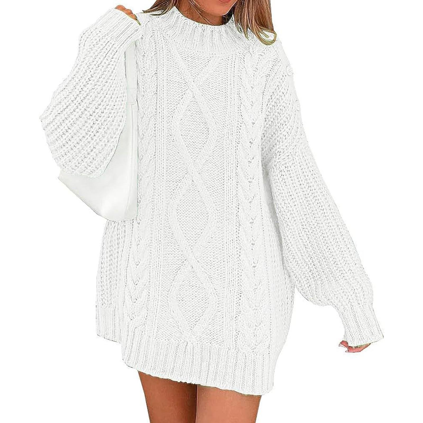 

Женское модное платье-свитер свободного покроя с короткими рукавами и круглым вырезом, свободное трикотажное платье XL белый