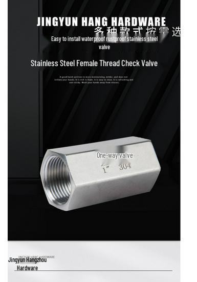 304 Stainless Steel Female Thread One-Way Check Valve, Gas/Water Pipe Backflow Preventer, Hexagonal 1/4" & 1/2" Internal Thread.