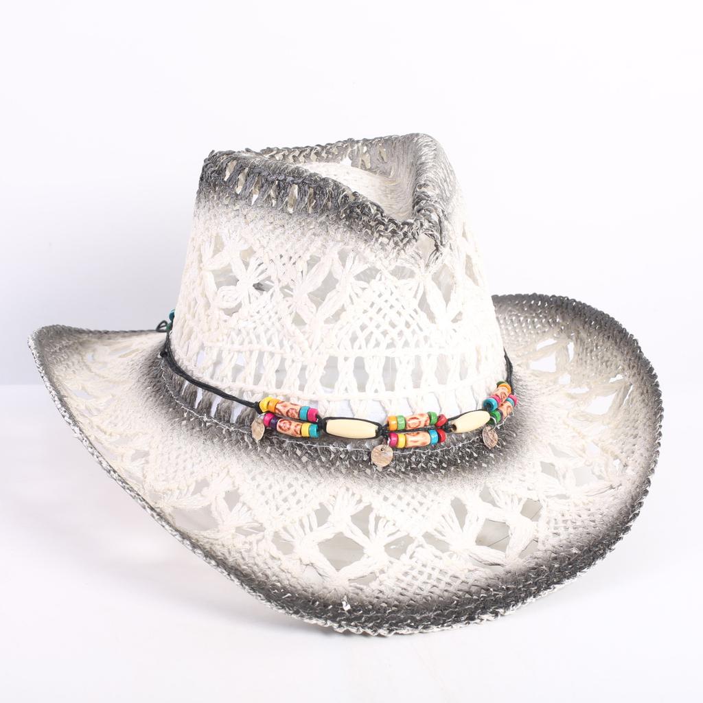 Popular European and American Fashion Hollow Woven Hat Straw Hat Men's and Women's Classic Outdoor Western Denim Straw Hat
