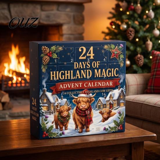 Holiday Decorative Miniatures 24 Days 3D Highland Cow Advent Calendar 2026, Cute Farm Cattle Christmas Unique Gifts for Friends Countdown Calendar,
