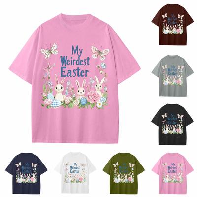 Boys And Girls Casual Loose Easter Print T-Shirt Round Neck Pullover Short Sleeve Top