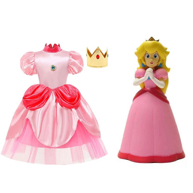 Super Mario Prinzessin Peach Cartoon Rollenspiel Kostüm Halloween Cosplay Kleid