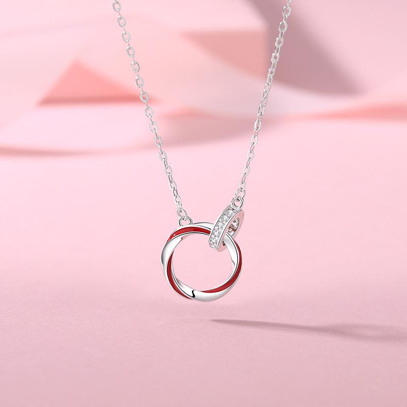 Tichya Original S925 Sterling Silver Mobius Necklace - Elegant Red Thread Design for Women 925 Sterling Silver