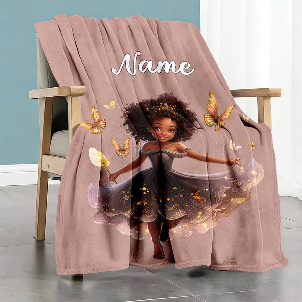 Beautiful Girl Customize Text Blanket Multi-purpose Personalized Blanket Warmthful Decor Perfect for Living Room Bedding Nap Picnics