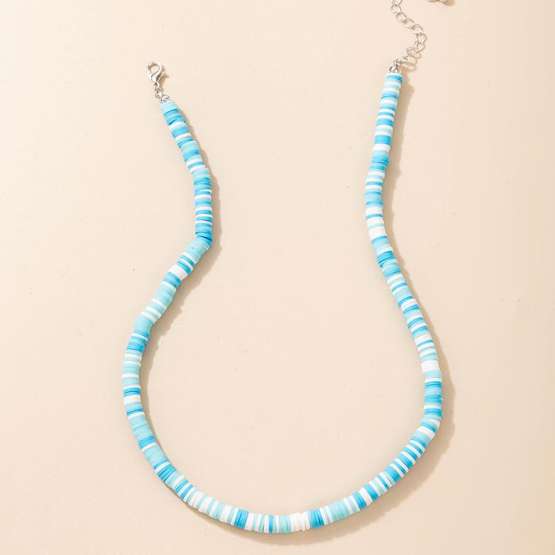 Bohemian necklace, blue resin single-layer necklace, ethnic style geometric collarbone chain