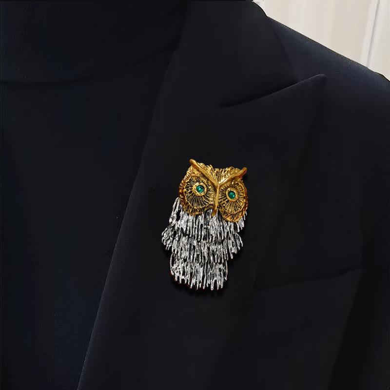 Fashion Vintage Owl Brooch Fringed Metal Men'S Animal Coat Accessories Corsage Clothing Eyebelles