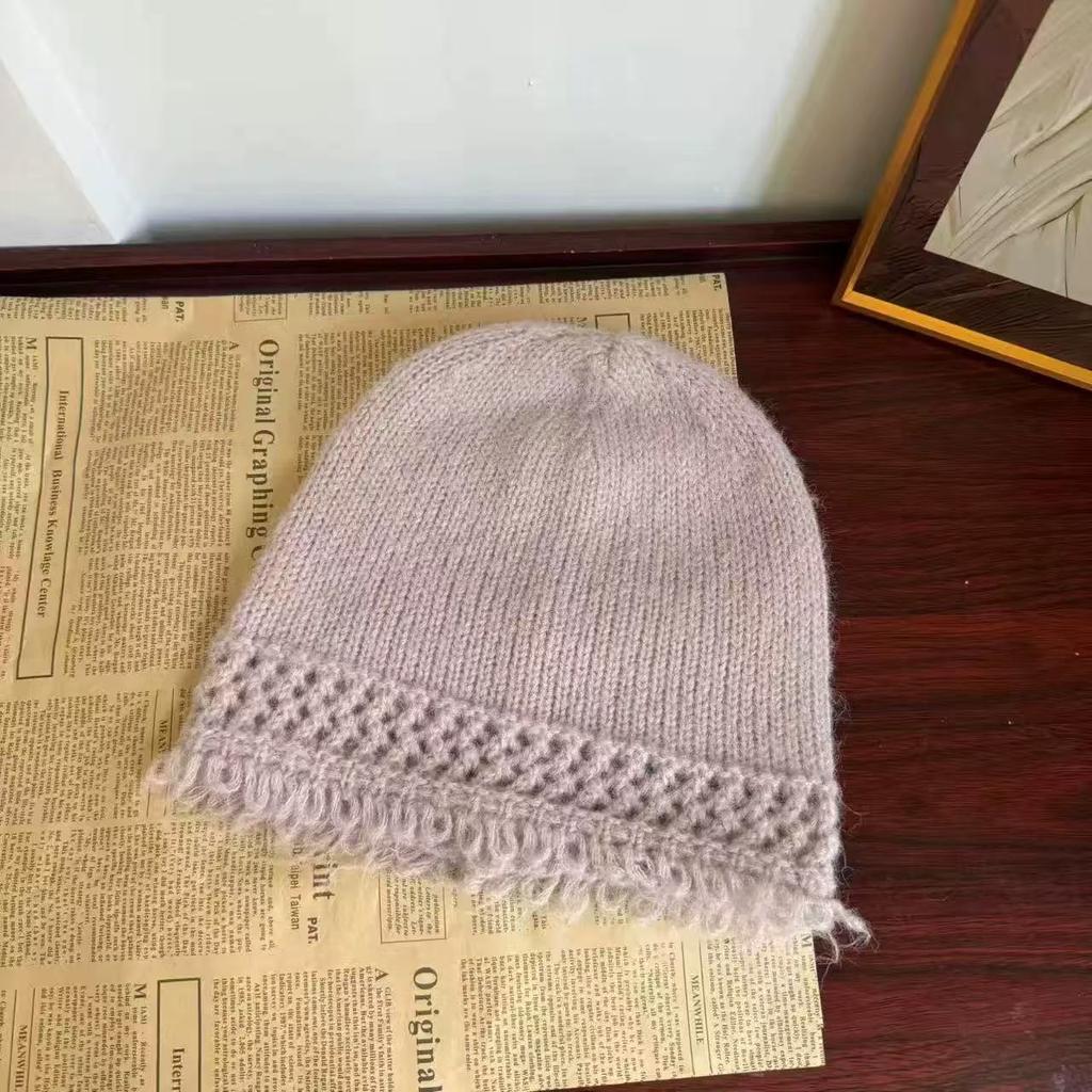 New Fashionable Tassel Edged Knitted Hat for Women  Versatile Face Showing Small Woolen Cold Hat  Korean Style Trendy Hat