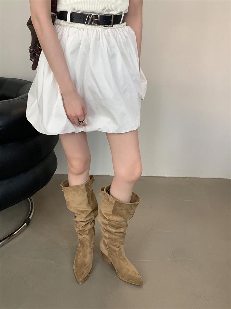 Stivali da Cavaliere Sottili con Tacco Alto Song Xixi 2025 Europei e Americani - Gambale Extra Largo, Tacco Chunky, Punta Sottile