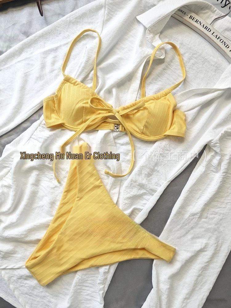 

Желтый купальник бикини с высоким вырезом в европейском и американском стиле со стальной поддержкой - Женский купальник из трех частей L жёлтый