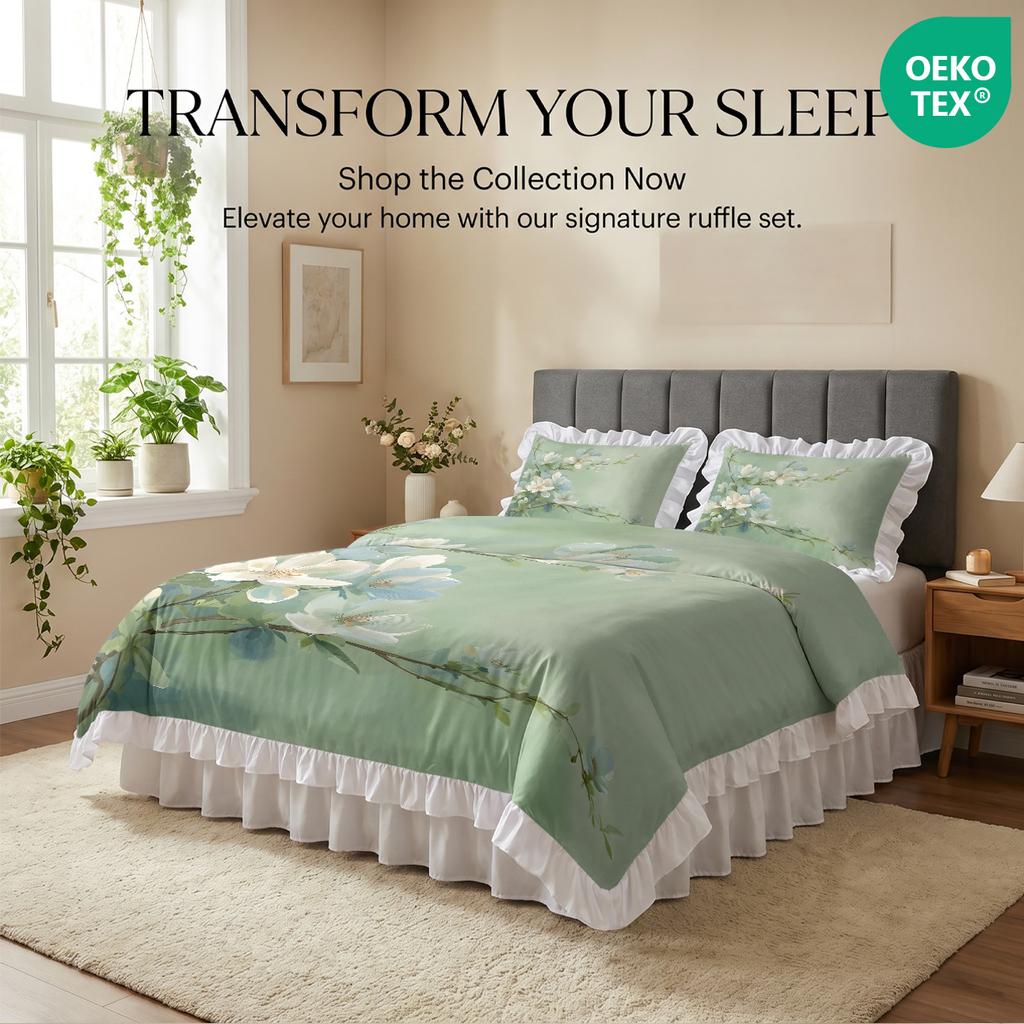 Small Fresh Lotus Leaf Lace Pink Quilt Set Washed Cotton Four Piece Set