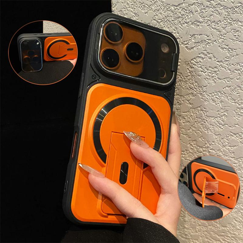 Fold Stand Magnetic Armor Case for 17 Air 16 15 14 Plus 13 12 11 Pro Max For Magsafe Camera Holder Lens Protection Cover