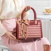 Red handbag for women, 2024 new model, high-end houndstooth pattern handbag, niche French-style bridal bag for women