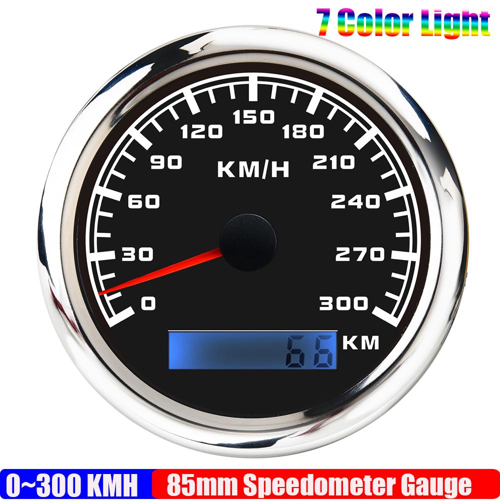 ZMFJH 30KMH-300KMH 85mm Analog Pulse Speedometer Gauge 7 Color Light Speed Meter Pulse Signal Speedometer Car Boat Yacht 12V24V