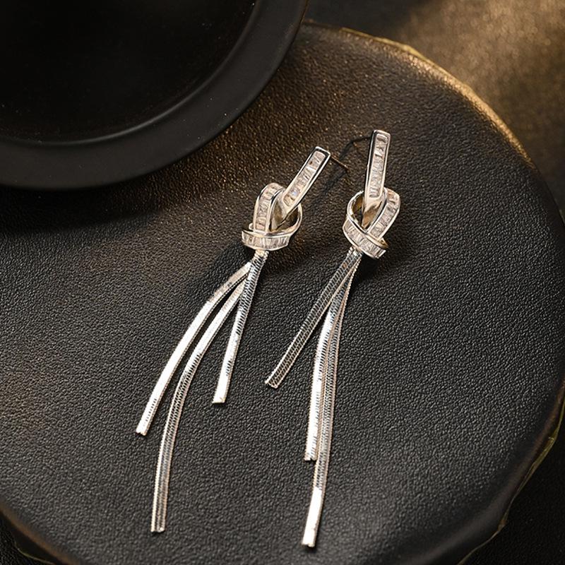 2024 New Silver Knotted Long Tassel Earrings: Elegant High-End Style for Women