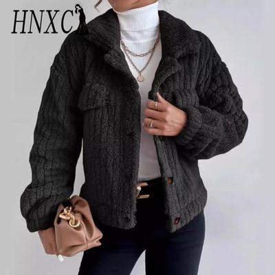 Women's Vintage Casual Solid Color Print Autumn Winter Long Sleeve POLO Neck Jackets & Coats