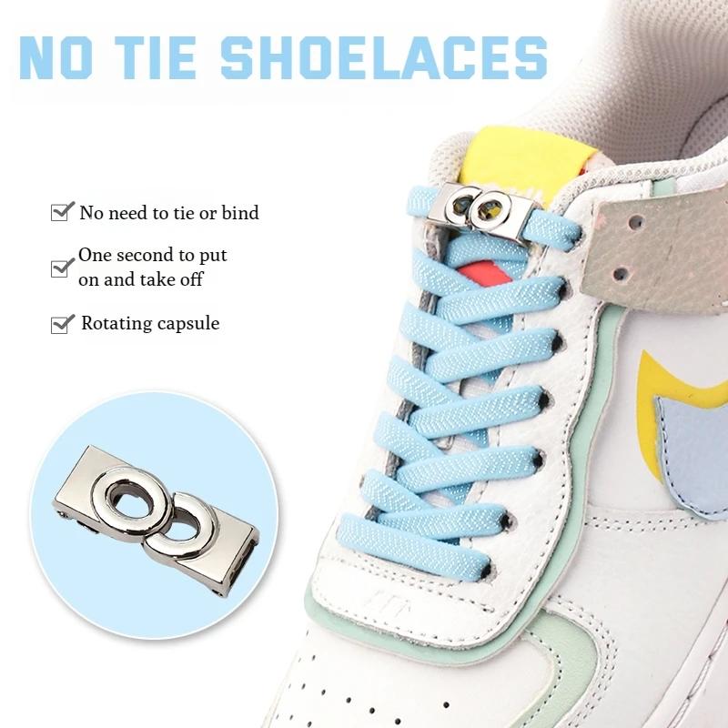 New Lock Shoelaces Without Ties Elastic Laces Sneakers Kids Adult No Tie Shoe laces 8MM Wide Flat Shoelace for Rubber Bands