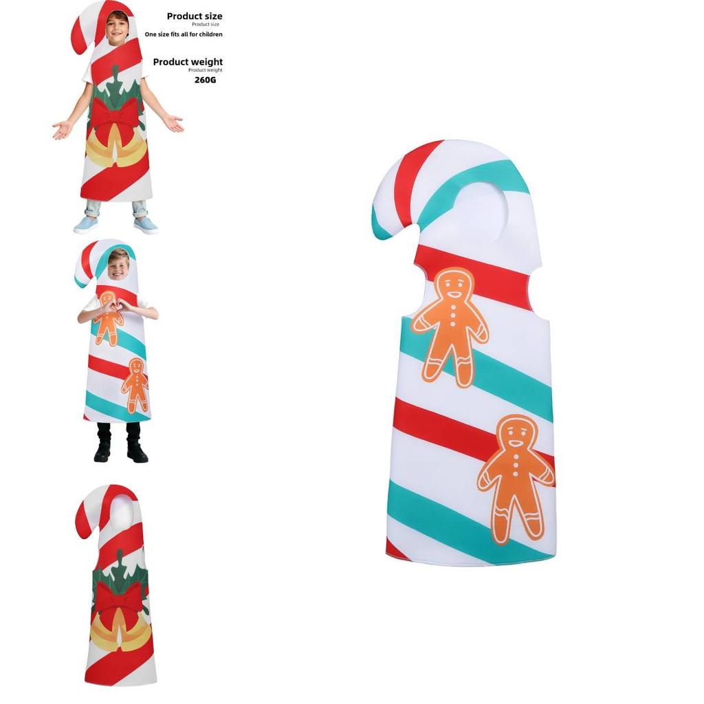 Christmas Theme Gingerbread Man Costume For Kids With Candy Cane Cosplay For Holiday Role Play