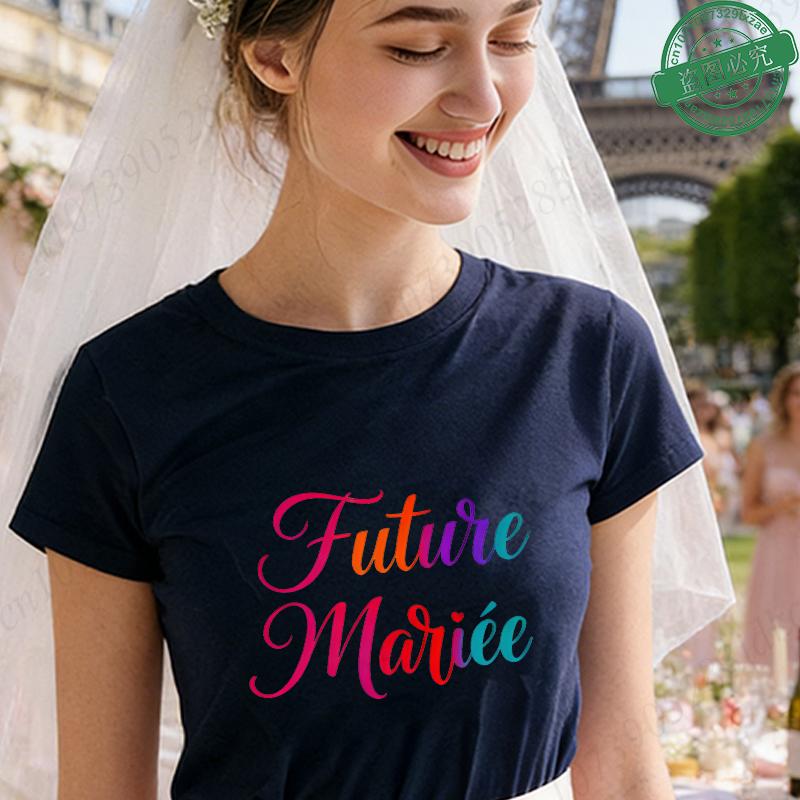 French Girl Bachelorette EVJF Party T-Shirts Future Bride Team Rainbow Gradient Graphic Short Sleeve Tees for Bridal Shower