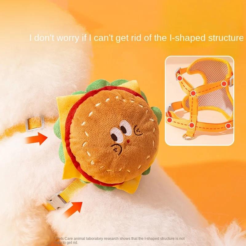 Pet Adorable Burger and French Fries Backpack Towing Rope Cat Vest Dog Chest Strap Designed for Walking Dog Rope Supplies