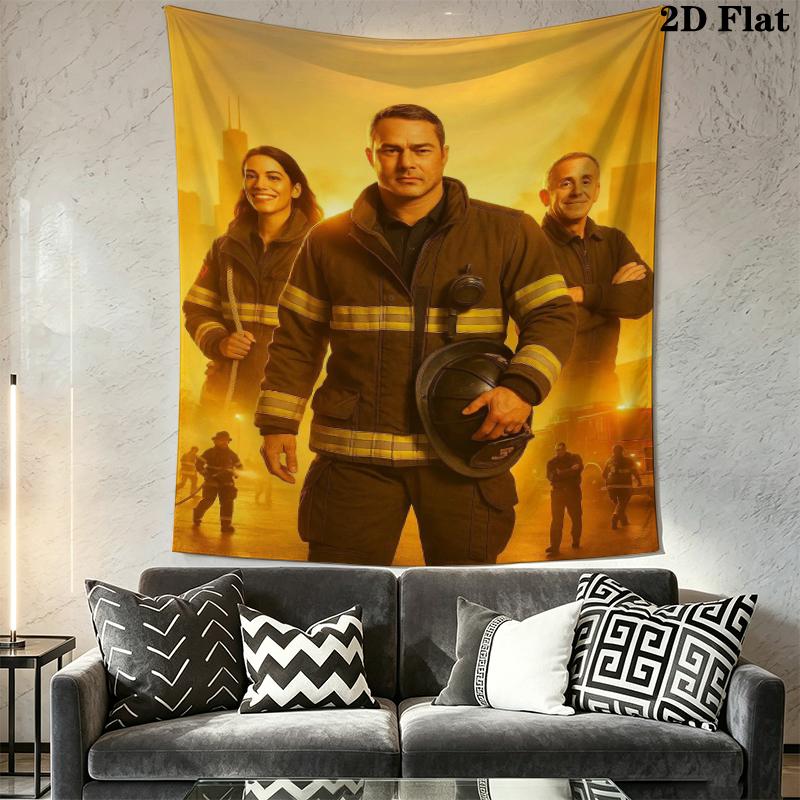 Chicago Fire Wall Tapestry Aesthetic Wall Hanging Printed Fabric Blanket Decorative Tapestries for Bedroom Living Room Home Decor