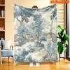 1pc 2D Flat Printing Spring And Summer New Arrival Chinese Landscape Theme Digital Print Blanket, All-Season Use, Casual Throw, 100% Fiber Soft And Co