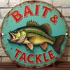 Vintage Fishing Metal Tin Sign Retro Bait & Tackle Decor, Rustic Aluminum Wall Art for Garage Man Cave Bar Pub