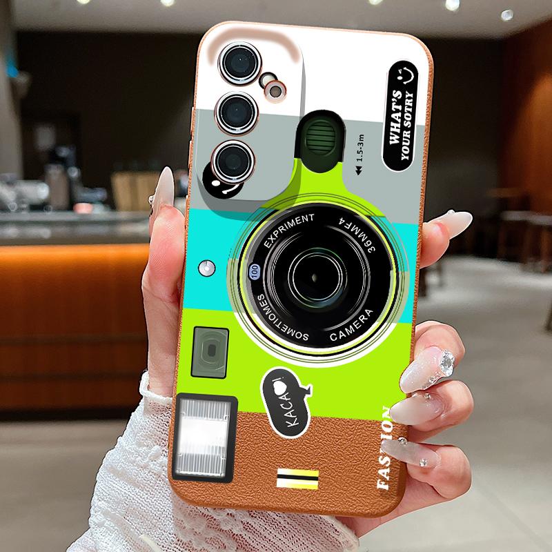 Vintage Camera Pattern Case For Samsung S26 Ultra A57 A37 A17 A18 S25 S24 S23 S22 Ultra S21 FE A15 A35 A55 A16 A36 A56 5G Leather Texture Soft Cover
