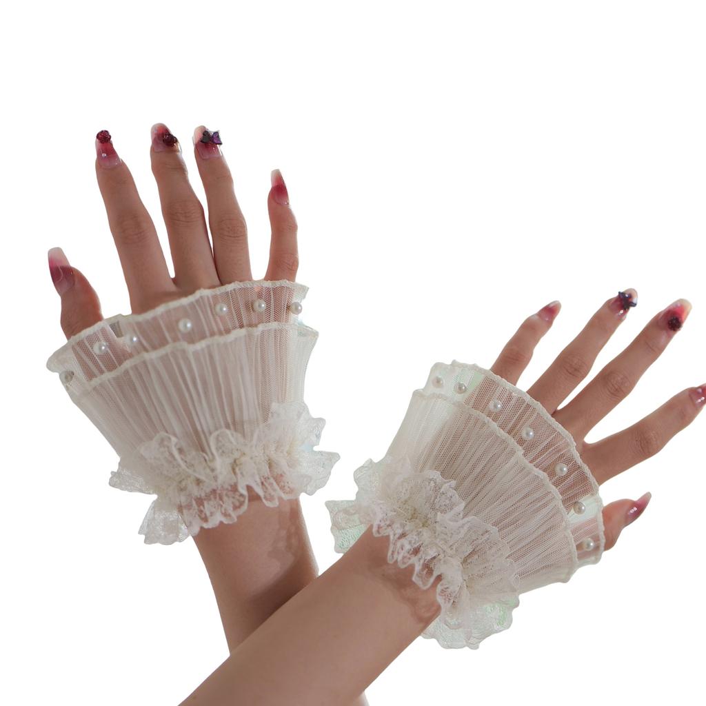 Elegant Organza Wrist Cuffs Covers With Lace Trim Flower Wrist Sleeves For Photography Decorative Arm Sleeves Handwear