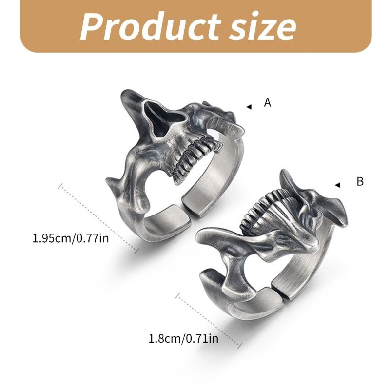 Retro Silver Black Skull Rings Sophisticated Silver Black Skull Rings Vintage Cool Punk Gothic Rings Jewelry