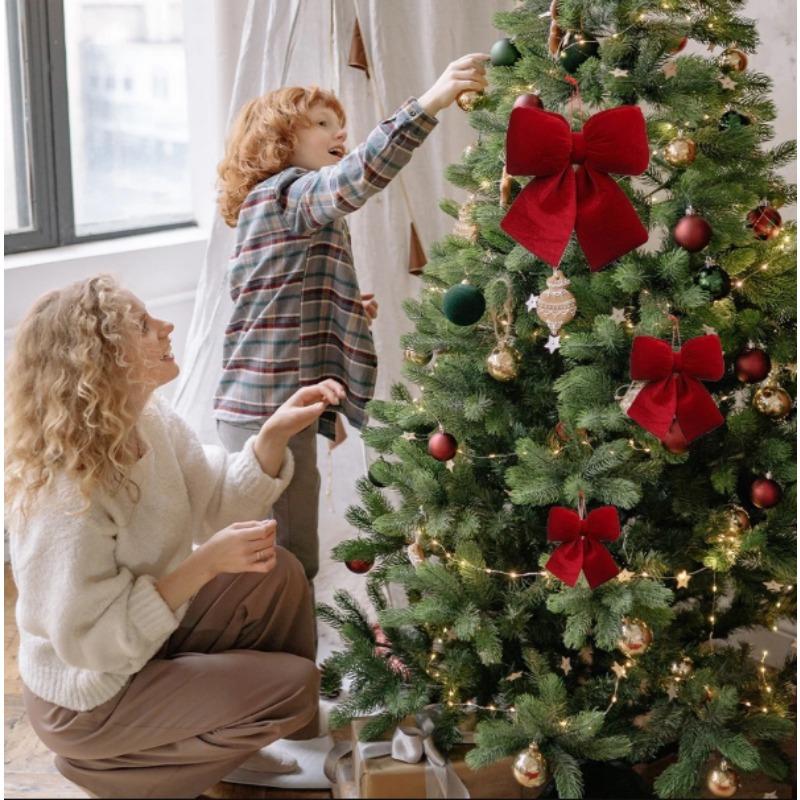 Velké červené sametové mašle DIY přívěsky na vánoční stromky vánoční girlanda závěsné ozdoby domácí novoroční párty dekorace potřeby