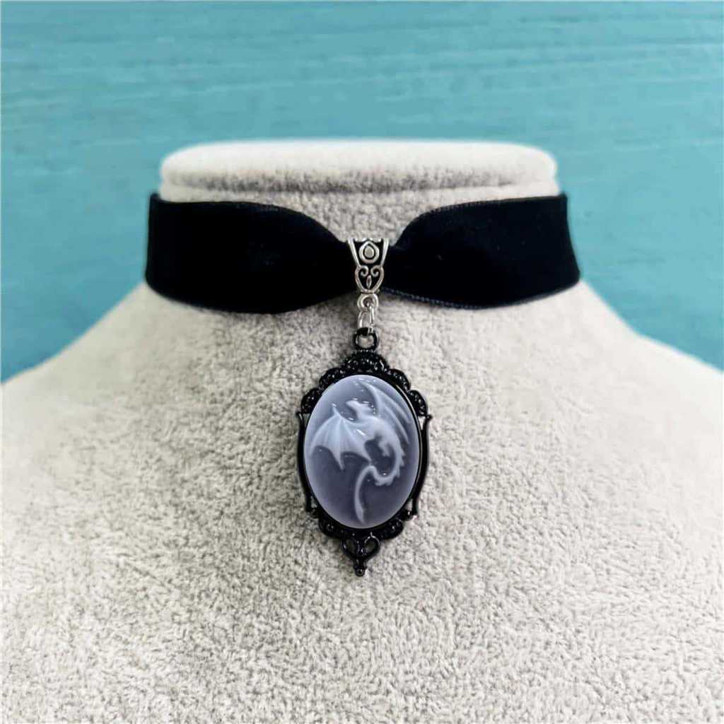 Gothic Dragon Pendant Necklace With Velvet Embossed Design For Men And Women