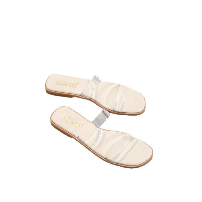 Casual versatile large size fashionable outer wear cool slippers seamless straps transparent word with slippers women's
