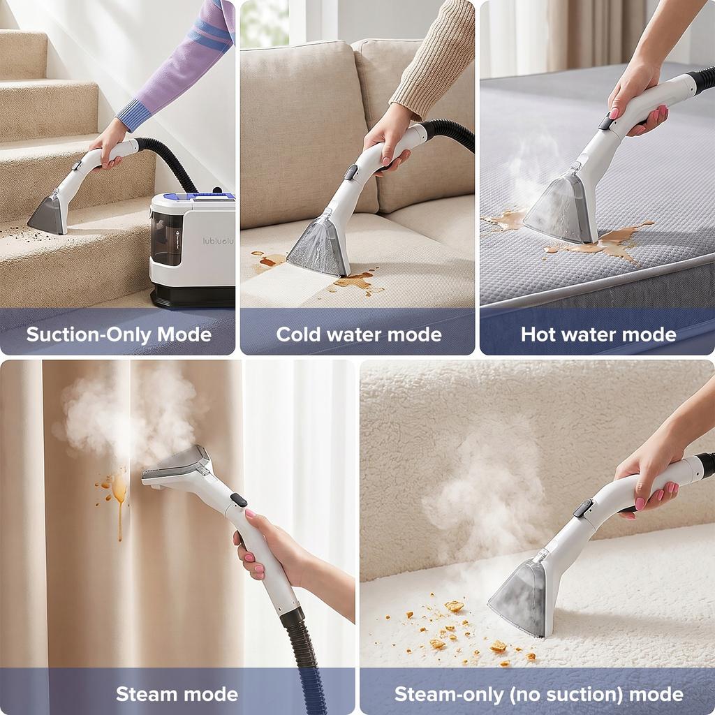 Heated Carpet and Upholstery Washer with Steam Cleaning - 17 kPa Suction