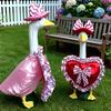 Valentine's Day Porch Goose Outfit Heart Shaped Ruffled Costume Bow Hat Lawn Goose Apparel Fits 23 Inch Goose Statue for Garden Patio Decor