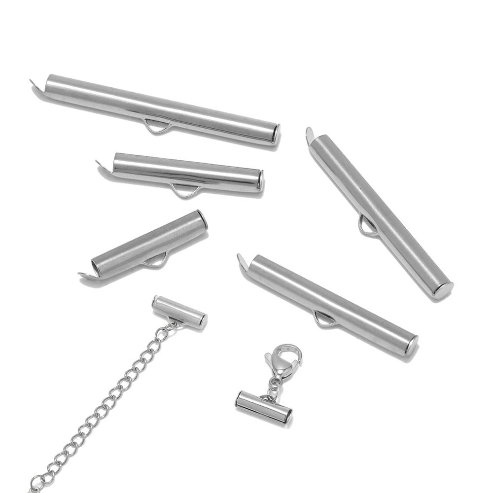 20pcs Stainless Steel Crimp End Caps Slider Clasp Buckles Tubes Connectors Findings for DIY Bracelet Jewelry Making Accessories