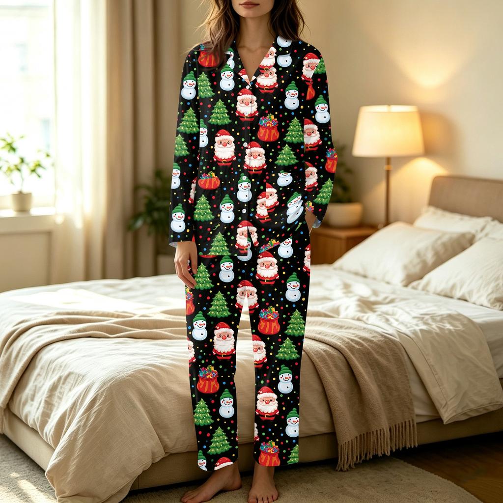 Women's Christmas Print Set, Long Sleeve Top and Long Pants Casual Fashion