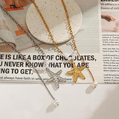 Collana Yingtai in Oro 18k a Forma di Stella Marina con Perla Sintetica, Acciaio Inossidabile e Titanio, Lucidatura Fine, Non Sbiadisce, Stile Ins Europeo e Americano.