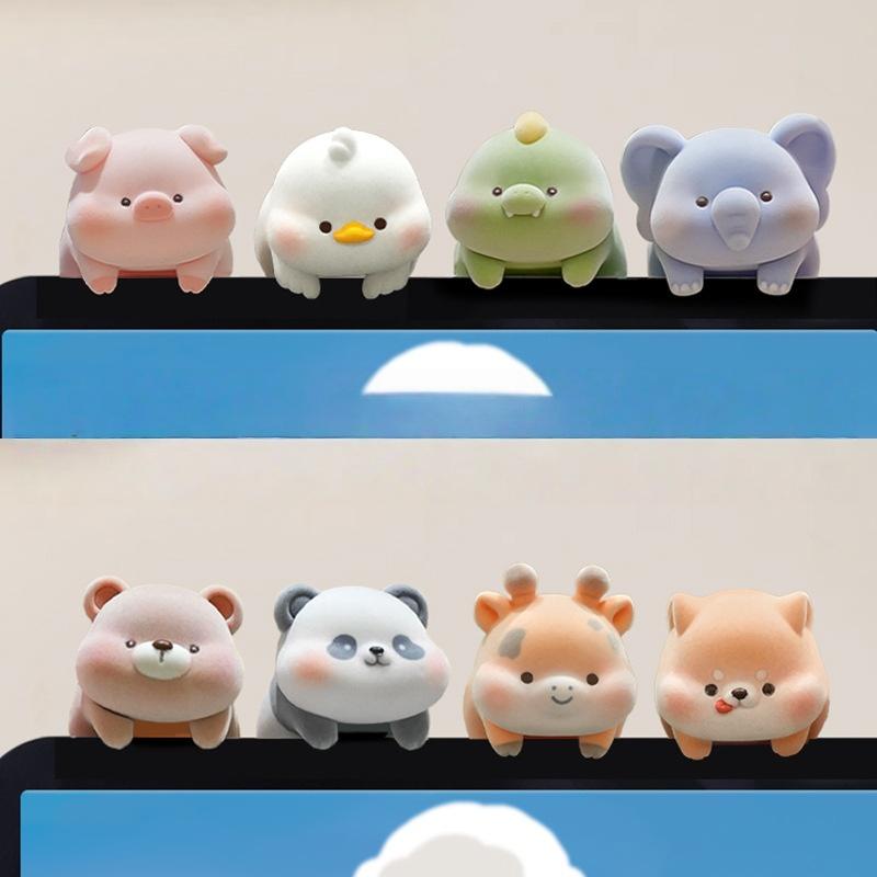 1Pc Screen Animal Model Elephant Cartoon Center Console Doll Flocking Computer Monitor Decoration Panda Dog Desk Ornament