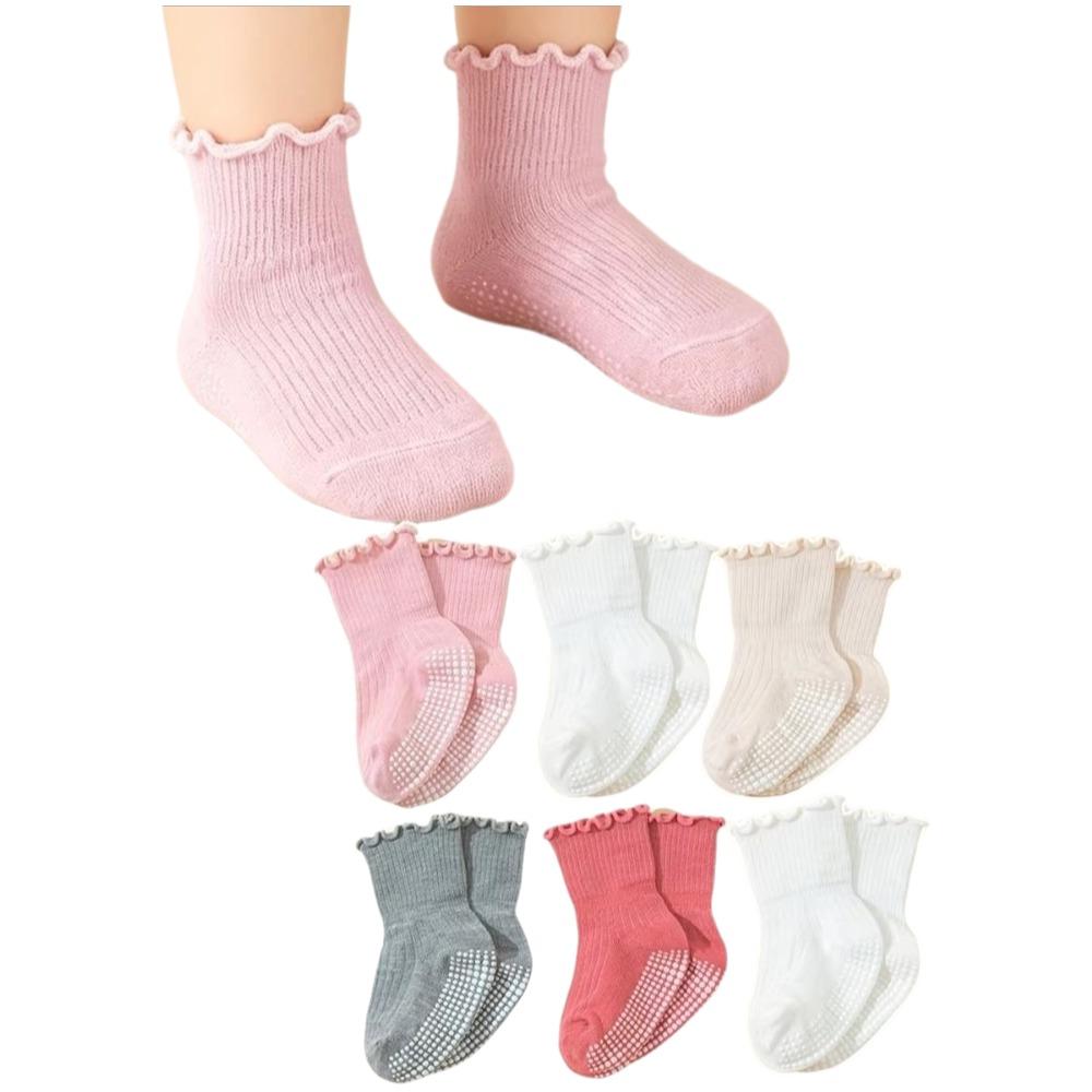 6 Pairs Ruffled Design Infant Socks Breathable Fabric Newborn Socks All Season Socks  for Girls