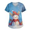 Ladies' Christmas Printed Fashionable V-neck Pocket Short Sleeved  Uniform And Caregiver Top