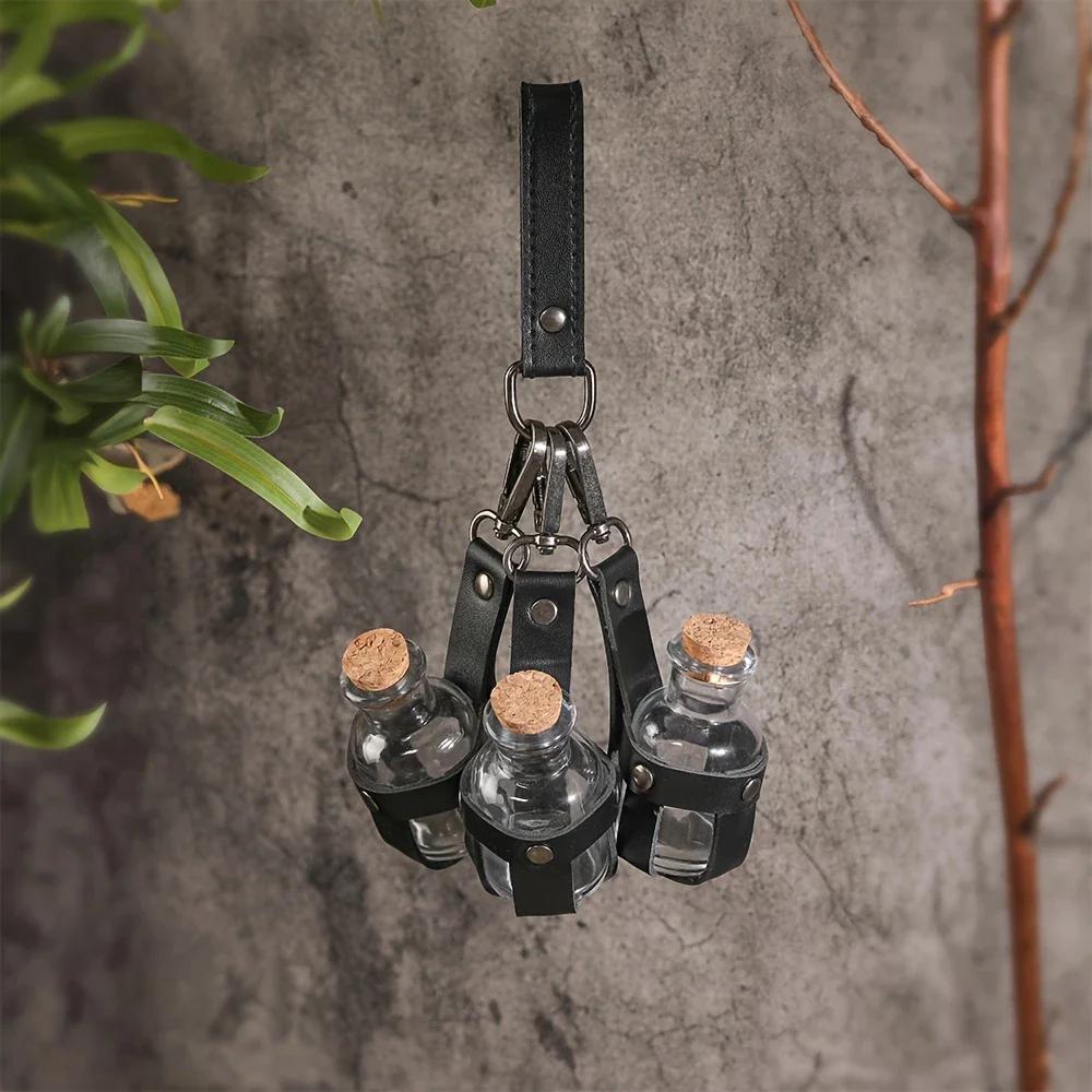 Medieval Alchemy PU Leather Holder Belt - Artificial Potion Bottle Accessory for Renaissance Faires And Cosplay Belt Accessory