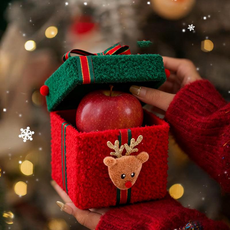 Weihnachtsgeschenkbox Rentier Weihnachtsbaum Filzbox mit Schleife Multifunktionale Plüsch Süßigkeiten Leckerlibox für kleine Geschenke Snacks Christma