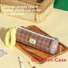 Cute Plush Handbag Stripe Cylindrical Pencil Case With Color Block Pattern For School Supplies