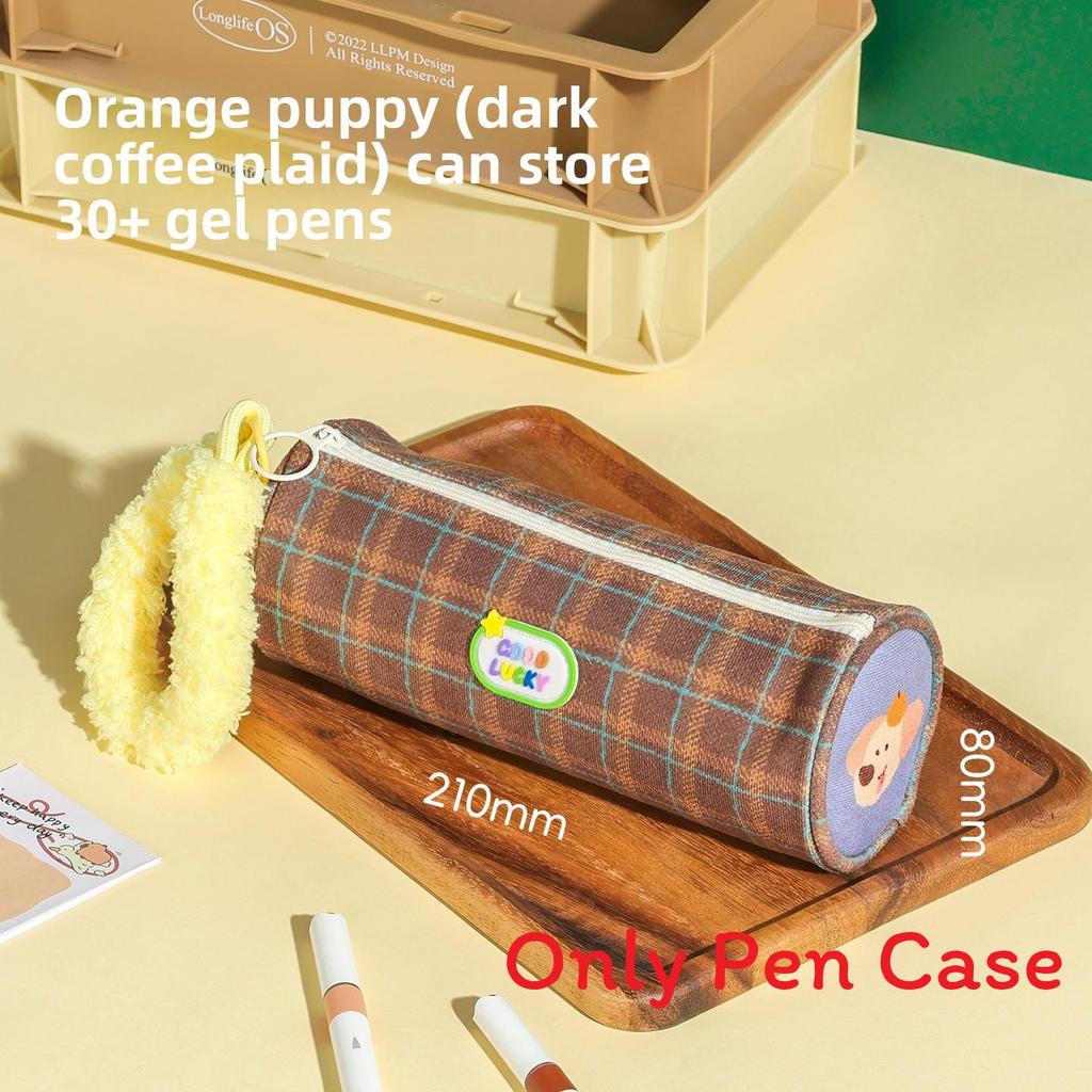 Cute Plush Handbag Stripe Cylindrical Pencil Case With Color Block Pattern For School Supplies