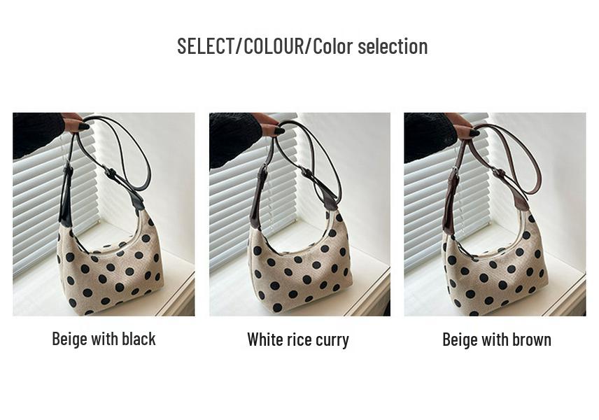 2024 Women's High-End Retro Polka Dot Tote Bag - Large Capacity, Trendy Casual Handheld Underarm Bag