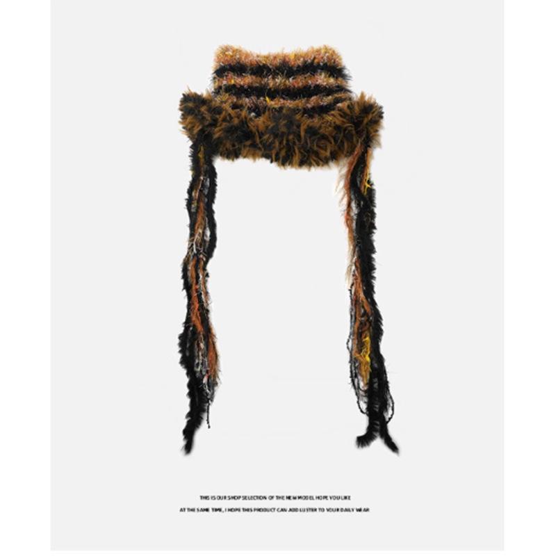 Cute cat ears plush knitted pullover hat children cool spicy wind mixed color braid cold hat winter warm Lei Feng hat