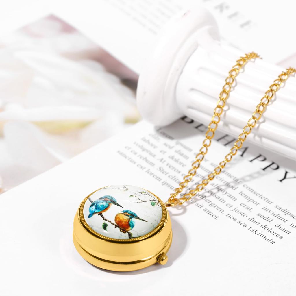 Antique Bird Pocket Watch with Analog Display and Waterproof Gold Pendant Necklace Chain Perfect Gift for and Day Design - Birthdays, Anniversaries,