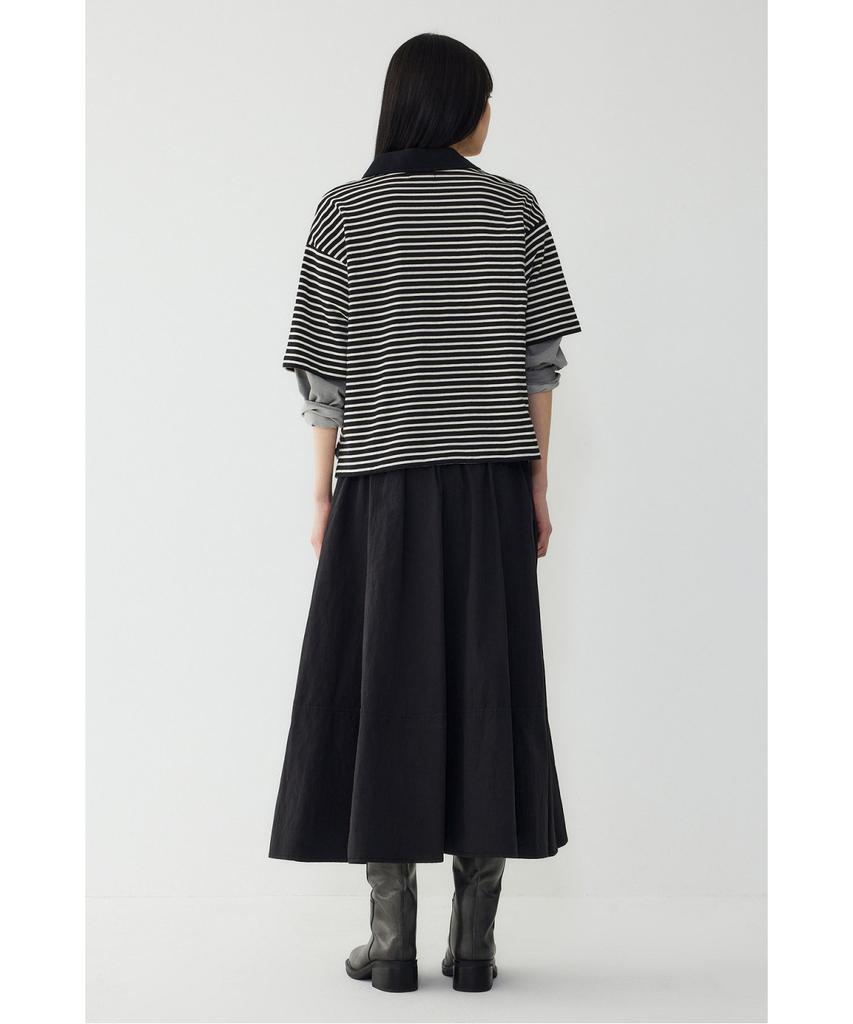 STUDIO TOMBOY Striped Semi-Crop Collar Short Sleeve T-Shirt _Black 9176322999